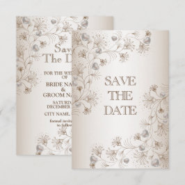 Reserva La Fecha Boda Tan Patrón Floral de Corazón Elegante Vintage