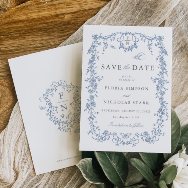 Reserva La Fecha Boda Toile de Jouy Salve la fecha Dusty Blue (Subido por el creador)
