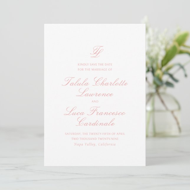 Reserva La Fecha Boda Tradicional de Coral Elegante Rosa (Anverso de pie)