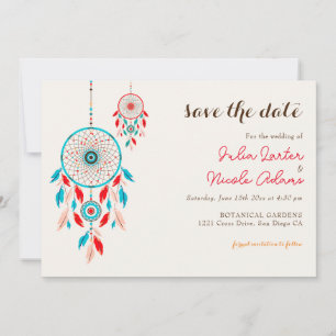 Reserva La Fecha Boda tribal boho Dreamcatcher de plumas