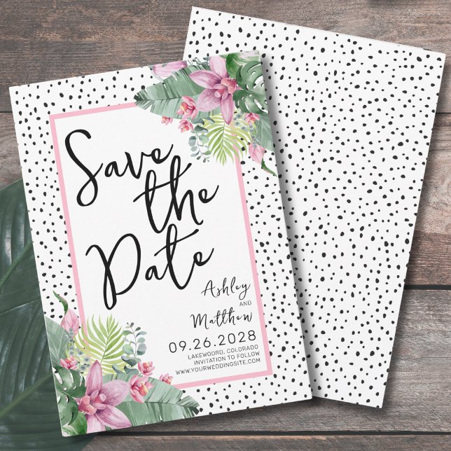 Reserva La Fecha Boda Tropical (Colorful Floral Palm Watercolor Tropical Wedding Save The Date)