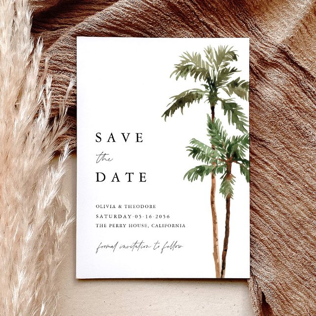 Reserva La Fecha Boda Tropical con Palmeras (Palm Tree Save the Date Card tropical destination beach wedding stationery)