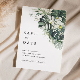 Reserva La Fecha Boda Tropical Monstera Verde Salvia