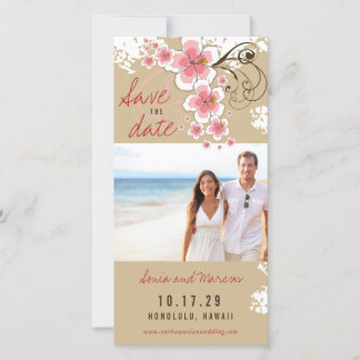 Reserva La Fecha Boda Tropical Rosa Hibiscus. Foto Guardar Fecha
