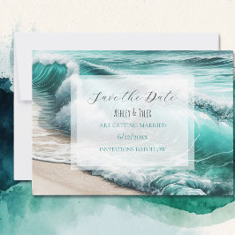 Reserva La Fecha Boda turquesa de olas oceánicas salva la fecha