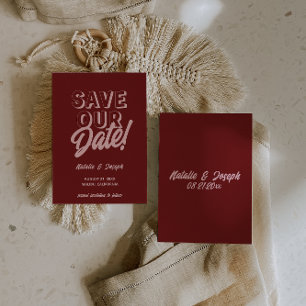 Reserva La Fecha Boda Única Moderna Boho Rosa Retro Profundo Rojo