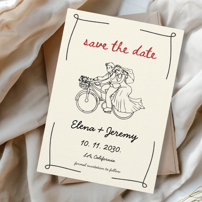 Reserva La Fecha Boda único caprichoso de motocicleta (Hand Drawn Wedding Save the Date Nothing Fancy just Love Motorcycle Bike Cute Whimsical Quirky)