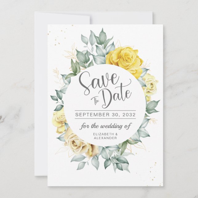Reserva La Fecha Boda veraniego floral amarilla y elegante (Anverso)