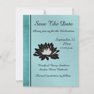 Reserva La Fecha Boda Verde azulado Metal cepillado, Floral negro