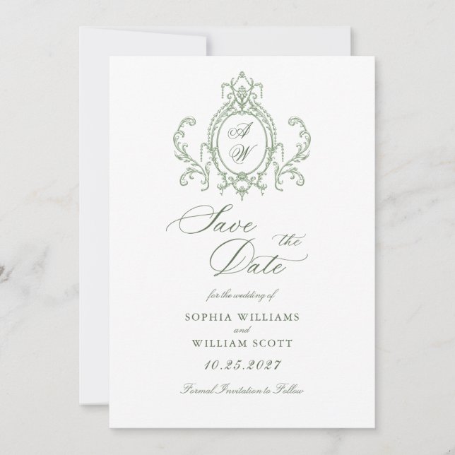 Reserva La Fecha Boda Verde de la orquesta victoriana Grace Floral  (Anverso)