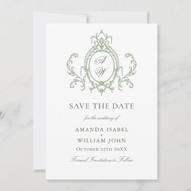 Reserva La Fecha Boda Verde de la orquesta victoriana Grace Floral  (Anverso)