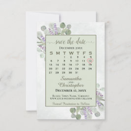 Reserva La Fecha Boda verde del calendario de lavanda de eucalipto