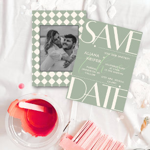 Reserva La Fecha Boda verde del patrón mínimo de control retro