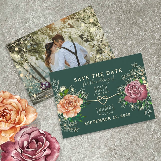 Reserva La Fecha Boda Verde Esmeralda Floral Dorado (Subido por el creador)