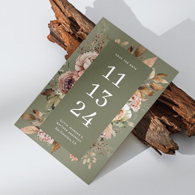 Reserva La Fecha Boda Verde Oliva Sage | Floral Elegante Terroso (Subido por el creador)