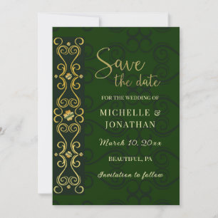 Reserva La Fecha Boda Verde Oscuro del oro elegante irlandés