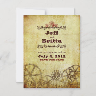 Reserva La Fecha Boda Victoriana Steampunk de Falso Oro Antiguo