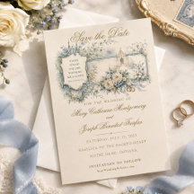Boda vintage azul floral iglesia escritura