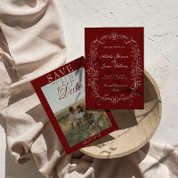 Boda Vintage Burgundy Rojo Intenso Foto Dinero Ant
