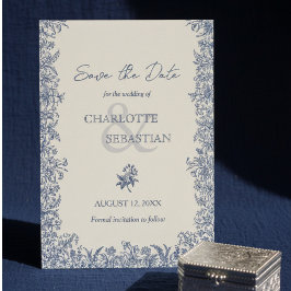 Reserva La Fecha Boda vintage de frontera botánica azul