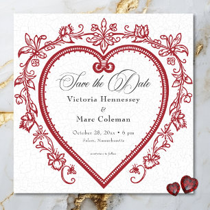 Reserva La Fecha Boda Vintage Elegante Chinoiserie Floral Corazón