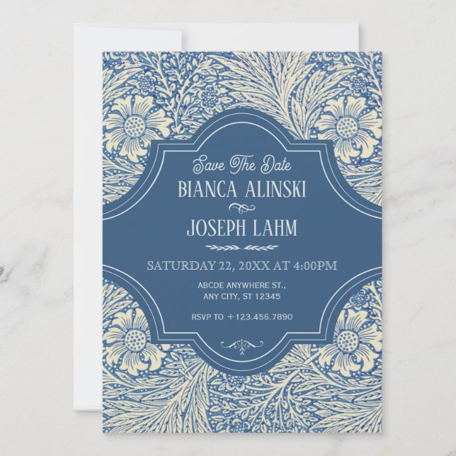 RESERVA LA FECHA BODA VINTAGE FLORAL AZUL (Anverso)