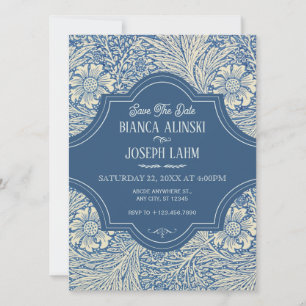 RESERVA LA FECHA BODA VINTAGE FLORAL AZUL