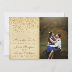 Reserva La Fecha Boda Vintage Glam Gold Confetti