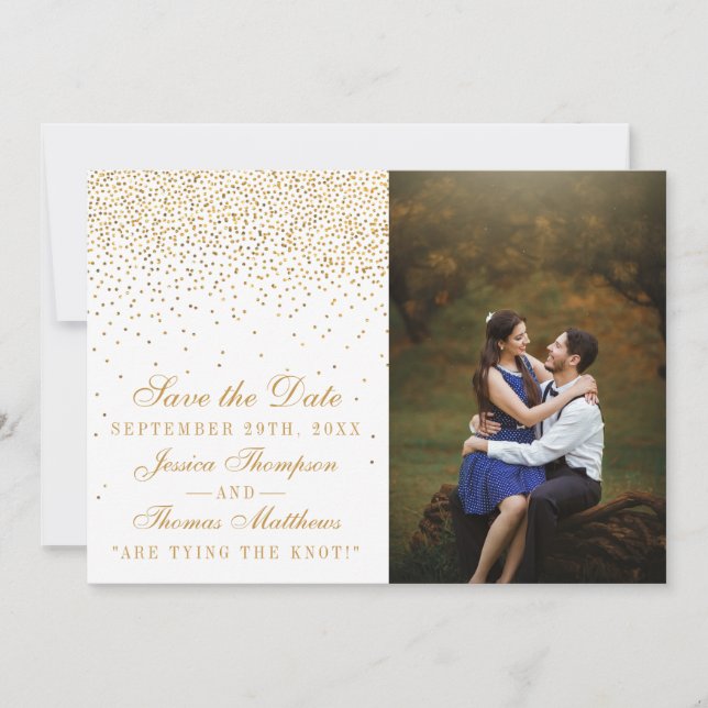 Reserva La Fecha Boda Vintage Glam Gold Confetti (Anverso)