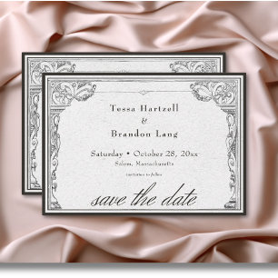 Reserva La Fecha Boda Vintage Gótico Medieval Línea Frontera