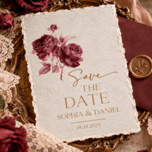 Boda Vintage Rosa Borgoña Save the Date