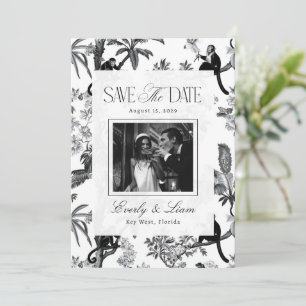 Reserva La Fecha Boda Vintage Toile De Jouy Tropical Blanco Negro