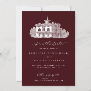 Reserva La Fecha Boda Vintage Villa Italiana Burgundy Profundo