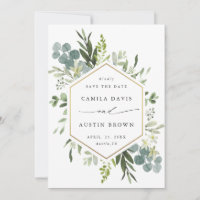 Boda Watercolor Greenery Gold Hexagon