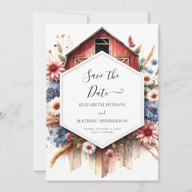 Reserva La Fecha Boda Watercolor Lovely Barnyard (Anverso)