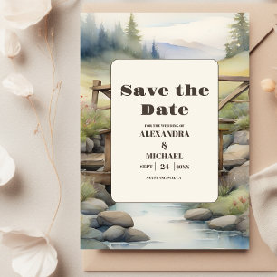 Reserva La Fecha Boda Watercolor Mountain Meadow