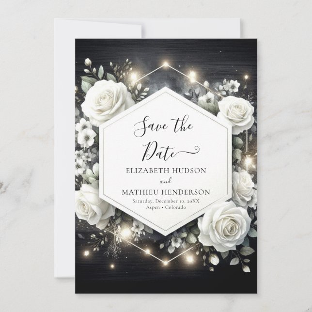 Reserva La Fecha Boda Whimsical Digital White Roses (Anverso)
