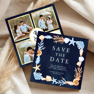 Reserva La Fecha Bodas Collage Foto Caracoles Marinos Azul Marino