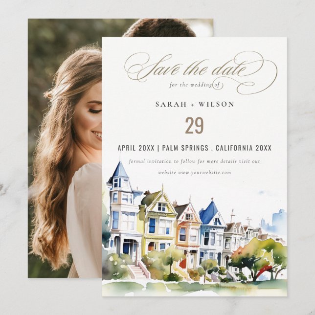 Reserva La Fecha Bodas con foto de San Francisco Painted Ladies Sca (Anverso / Reverso)
