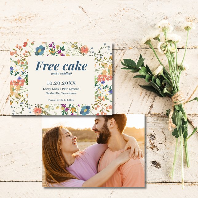 Reserva La Fecha Bodas de flores silvestres de pastel gratis divert (Funny Free Cake Wildflowers Wedding Save the Date)