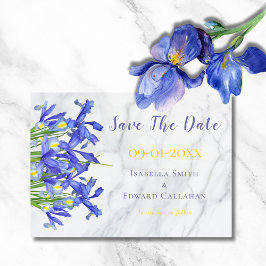 Reserva La Fecha Bodas de mármol gris floral iris azul moderno