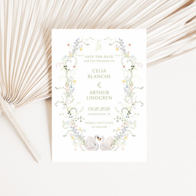 Reserva La Fecha Bodas de Monograma de Marco Floral de Cisnes  (Subido por el creador)