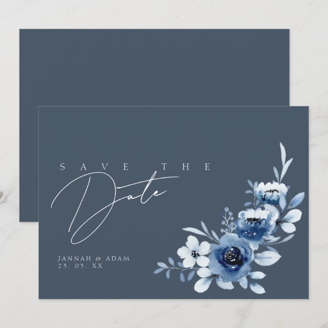 Reserva La Fecha Bodas de Rosas Azules Pizarra Simples (Anverso / Reverso)