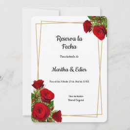 Reserva La Fecha Bodas de Rosas Rojas Chic Formal 