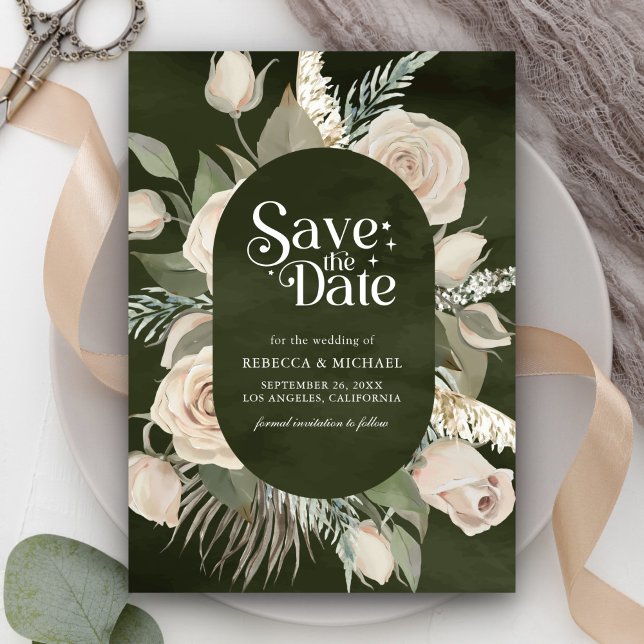Reserva La Fecha Bodas Rústicas Boho Rosas Marfil Verde Salvia Oscu (Subido por el creador)