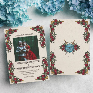 Reserva La Fecha Bodas Temáticas de D20 Monograma Rosas Rojas RPG