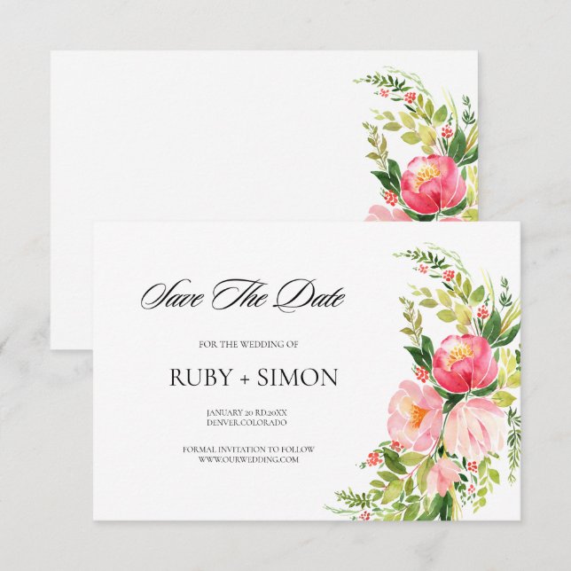 Reserva La Fecha Bohemian Watercolor Floral Wedding (Anverso / Reverso)