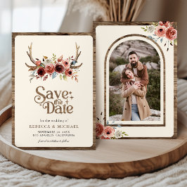 Reserva La Fecha Boho Antlers Terracotta Floral Photo Wedding