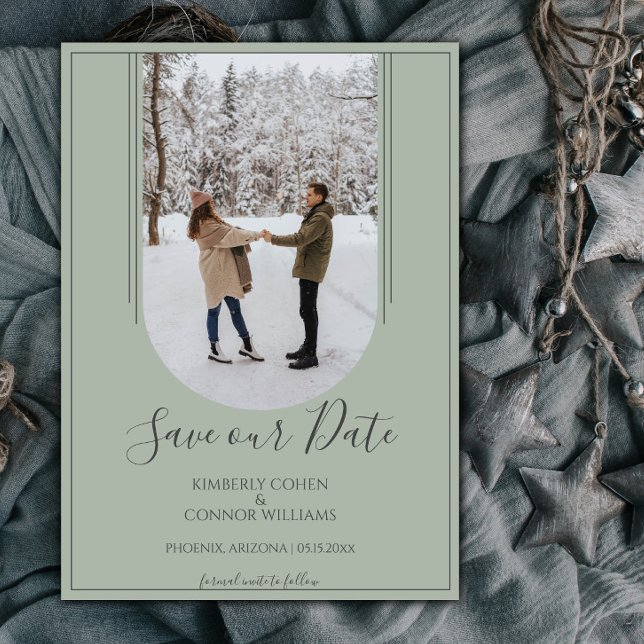 Reserva La Fecha Boho Arch Foto Guardar la Fecha | Verde Sage (Sage Green Arch Photo Save the Date)