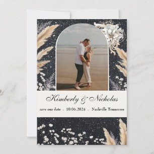 Reserva La Fecha Boho Arch Starry Sky Pampas Floral Earthy Rustic